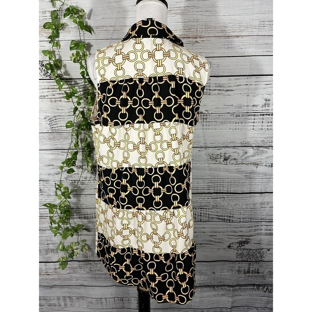Coco Bianco Blouse Shirt size Medium Black Gold Chains Career Summer Beach Slim - Picture 9 of 11